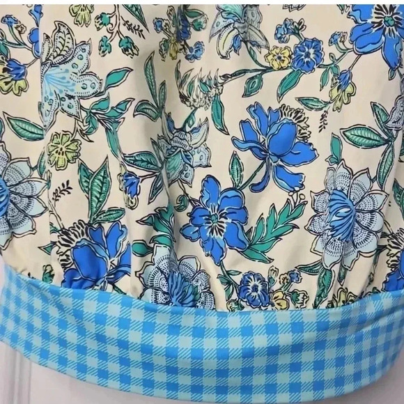 Lands End Chlorine Resistant Blouson Tankini Top Lotus Floral Gingham Size 30DDD - Picture 6 of 7